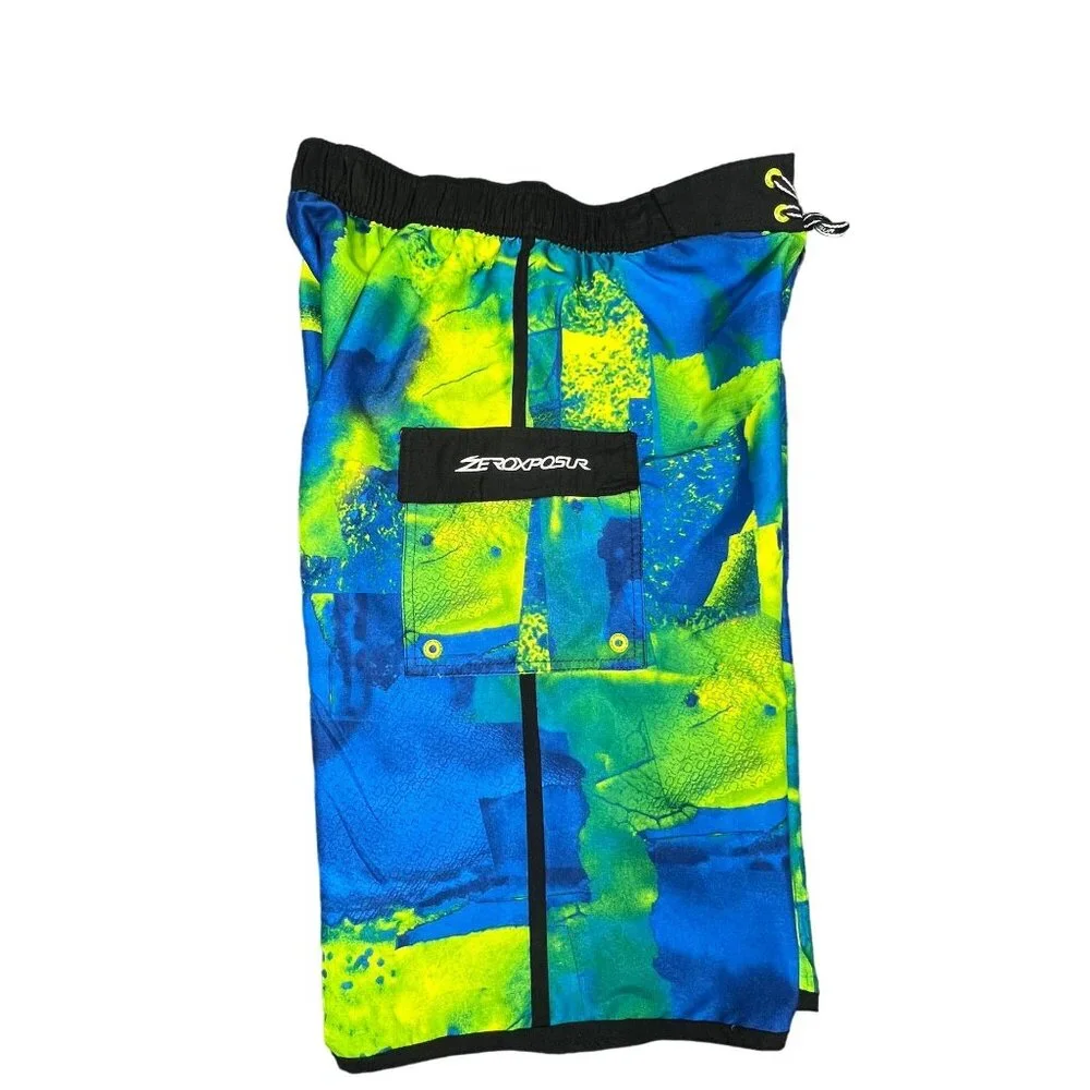 ZeroXposur Drift Swim Trunks‎ Boys XL-18/20 Neon Blue Green Drawstring Pockets